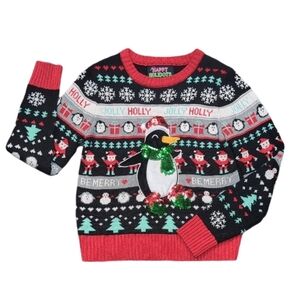 Urban Heritage Ugly Christmas Sweater Sequin Penguin Festive Holiday Fair Isle
